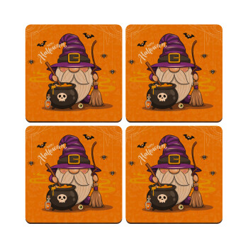 Happy Halloween (Χαλοουίν), ΣΕΤ x4 Σουβέρ ξύλινα τετράγωνα plywood (9cm)