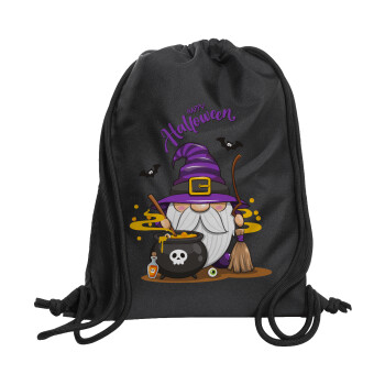 Happy Halloween (Χαλοουίν), Τσάντα πλάτης πουγκί GYMBAG Μαύρη, με τσέπη (40x48cm) & χονδρά κορδόνια