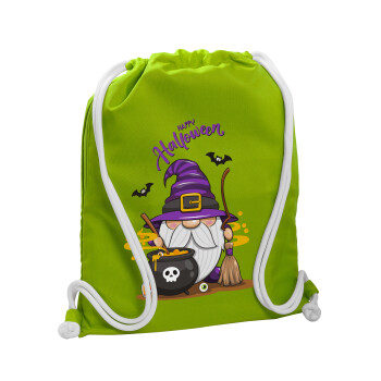 Happy Halloween (Χαλοουίν), Backpack bag GYMBAG LIME GREEN, with pocket (40x48cm) & thick cords