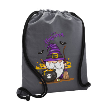 Happy Halloween (Χαλοουίν), Backpack pouch GYMBAG GREY, with pocket (40x48cm) & thick cords