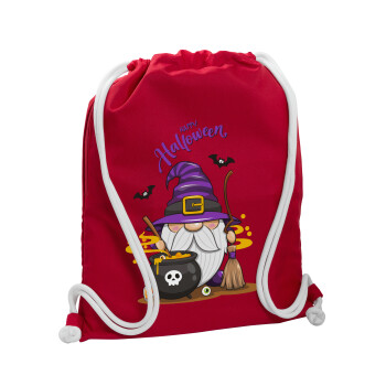 Happy Halloween (Χαλοουίν), Τσάντα πλάτης πουγκί GYMBAG Κόκκινη, με τσέπη (40x48cm) & χονδρά κορδόνια