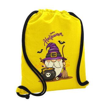 Happy Halloween (Χαλοουίν), Τσάντα πλάτης πουγκί GYMBAG Κίτρινη, με τσέπη (40x48cm) & χονδρά κορδόνια