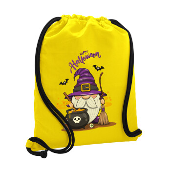 Happy Halloween (Χαλοουίν), Backpack pouch GYMBAG Yellow, with pocket (40x48cm) & thick cords