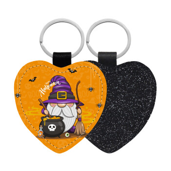 Happy Halloween (Χαλοουίν), Μπρελόκ PU δερμάτινο glitter καρδιά ΜΑΥΡΟ