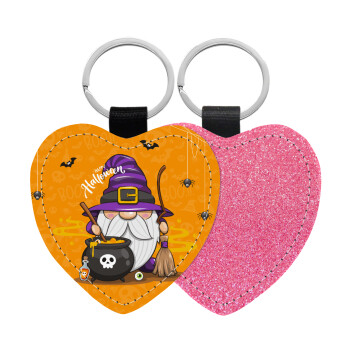 Happy Halloween (Χαλοουίν), Μπρελόκ PU δερμάτινο glitter καρδιά ΡΟΖ