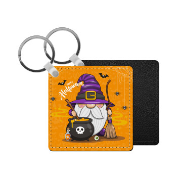 Happy Halloween (Χαλοουίν), Μπρελόκ Δερματίνη, τετράγωνο ΜΑΥΡΟ (5x5cm)