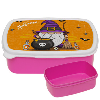 Happy Halloween (Χαλοουίν), ΡΟΖ παιδικό δοχείο φαγητού (lunchbox) πλαστικό (BPA-FREE) Lunch Βox M18 x Π13 x Υ6cm