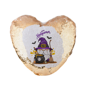 Happy Halloween (Χαλοουίν), Μαξιλάρι καναπέ καρδιά Μαγικό Χρυσό με πούλιες 40x40cm περιέχεται το  γέμισμα