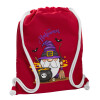 Τσάντα πλάτης πουγκί GYMBAG Κόκκινη, με τσέπη (40x48cm) & χονδρά κορδόνια