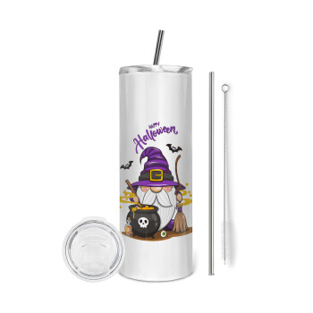 Happy Halloween (Χαλοουίν), Eco friendly stainless steel tumbler 600ml, with metal straw & cleaning brush