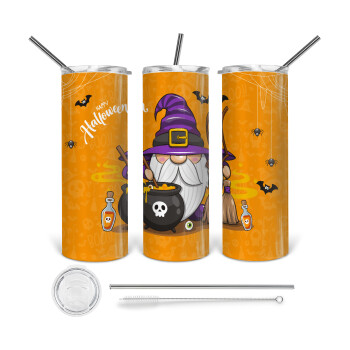 Happy Halloween (Χαλοουίν), 360 Eco friendly stainless steel tumbler 600ml, with metal straw & cleaning brush