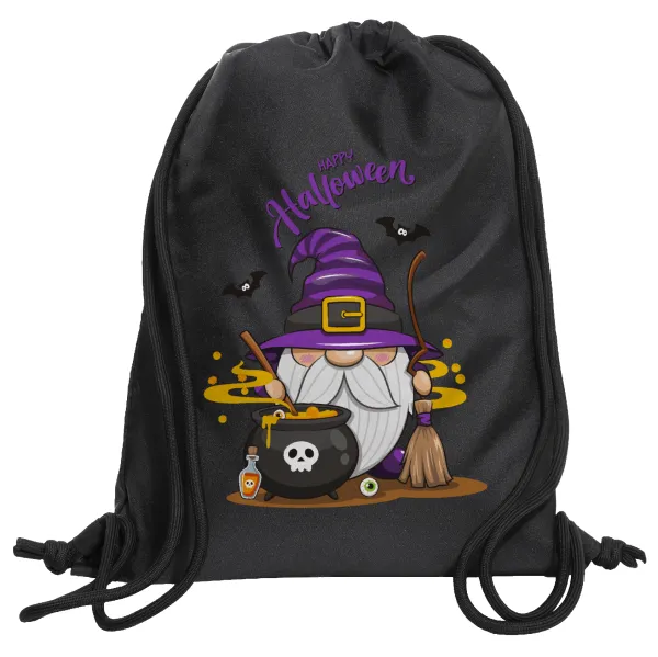 Happy Halloween (Χαλοουίν) — Τσάντα πλάτης πουγκί GYMBAG Μαύρη, με τσέπη (40x48cm) & χονδρά κορδόνια
