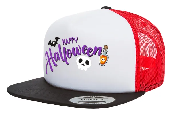Happy Halloween (Χαλοουίν) — Καπέλο Ενηλίκων Foam Flat Snapback με Δίχτυ Μαύρο-Λευκό-Κόκκινο (POLYESTER, ΕΝΗΛΙΚΩΝ, UNISEX, ONE SIZE)