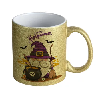 Happy Halloween (Χαλοουίν), Κούπα Χρυσή Glitter που γυαλίζει, κεραμική, 330ml