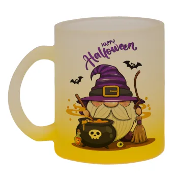 Happy Halloween (Χαλοουίν), Κούπα γυάλινη δίχρωμη με βάση το κίτρινο ματ, 330ml
