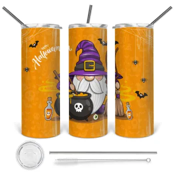 Happy Halloween (Χαλοουίν), Tumbler ποτήρι θερμό από ανοξείδωτο ατσάλι 600ml, με μεταλλικό καλαμάκι & βούρτσα καθαρισμού
