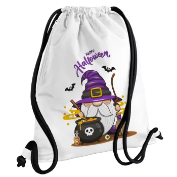 Happy Halloween (Χαλοουίν), Τσάντα πλάτης πουγκί GYMBAG λευκή, με τσέπη (40x48cm) & χονδρά κορδόνια