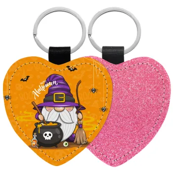 Happy Halloween (Χαλοουίν), Μπρελόκ PU δερμάτινο glitter καρδιά ΡΟΖ
