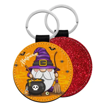 Happy Halloween (Χαλοουίν), Μπρελόκ Δερματίνη, στρογγυλό ΚΟΚΚΙΝΟ (5cm)