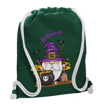 Happy Halloween (Χαλοουίν), Τσάντα πλάτης πουγκί GYMBAG BOTTLE GREEN, με τσέπη (40x48cm) & χονδρά λευκά κορδόνια