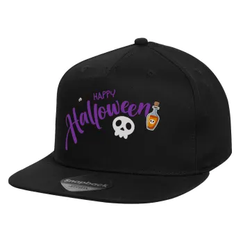 Happy Halloween (Χαλοουίν), Children's Flat Snapback Hat, Black (100% COTTON, CHILD, UNISEX, ONE SIZE)