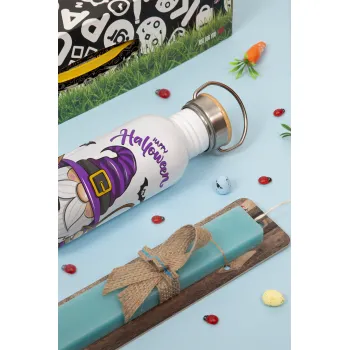 Happy Halloween (Χαλοουίν), Πασχαλινή Λαμπάδα με παγούρι μεταλλικό (620ml, stainless steel) & κερί αρωματικό πλακέ (30cm) (ΤΙΡΚΟΥΑΖ)