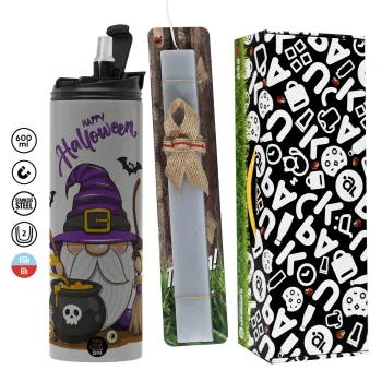 Happy Halloween (Χαλοουίν), Πασχαλινή Λαμπάδα με Travel Tumbler θερμό (600ml, BPA free) & κερί αρωματικό πλακέ (30cm) (ΓΚΡΙ)