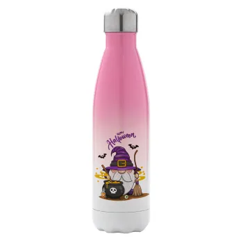 Happy Halloween (Χαλοουίν), Μεταλλικό παγούρι θερμός Ροζ/Λευκό (Stainless steel), διπλού τοιχώματος, 500ml