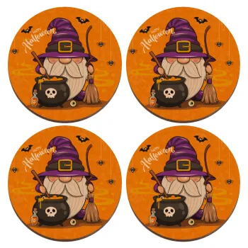 Happy Halloween (Χαλοουίν), ΣΕΤ x4 Σουβέρ ξύλινα στρογγυλά plywood (9cm)