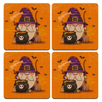 Happy Halloween (Χαλοουίν), ΣΕΤ x4 Σουβέρ ξύλινα τετράγωνα plywood (9cm)