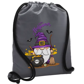 Happy Halloween (Χαλοουίν), Backpack pouch GYMBAG GREY, with pocket (40x48cm) & thick cords