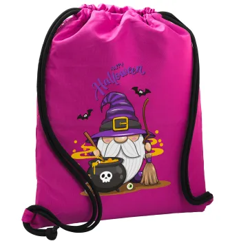Happy Halloween (Χαλοουίν), Τσάντα πλάτης πουγκί GYMBAG Φούξια, με τσέπη (40x48cm) & χονδρά κορδόνια