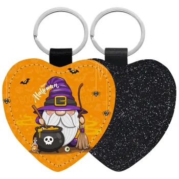 Happy Halloween (Χαλοουίν), Μπρελόκ PU δερμάτινο glitter καρδιά ΜΑΥΡΟ