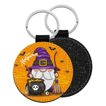 Happy Halloween (Χαλοουίν), Μπρελόκ Δερματίνη, στρογγυλό ΜΑΥΡΟ (5cm)
