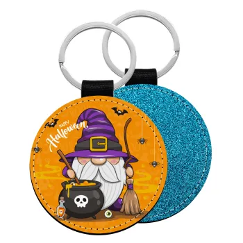 Happy Halloween (Χαλοουίν), Μπρελόκ Δερματίνη, στρογγυλό ΜΠΛΕ (5cm)