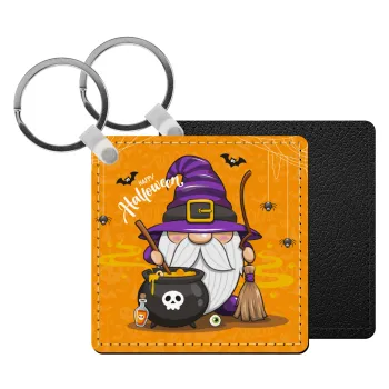 Happy Halloween (Χαλοουίν), Μπρελόκ Δερματίνη, τετράγωνο ΜΑΥΡΟ (5x5cm)