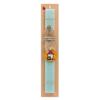 Happy Halloween (Χαλοουίν), Easter Set, wooden keychain & aromatic flat Easter candle (30cm) (TURQUOISE)