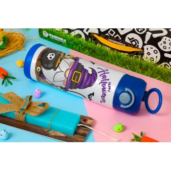 Happy Halloween (Χαλοουίν), Easter candle, Childrens hot water bottle, stainless steel, with safety straw, BLUE (500ml)