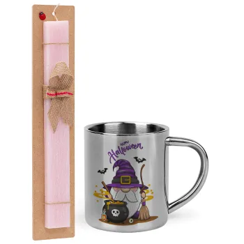 Happy Halloween (Χαλοουίν), Easter Set, metallic thermal cup (300ml) & aromatic flat Easter candle (30cm) (PINK)