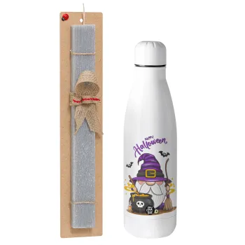 Happy Halloween (Χαλοουίν), Easter Set, metallic stainless thermos bottle (500ml) & scented flat Easter candle (30cm) (GRAY)