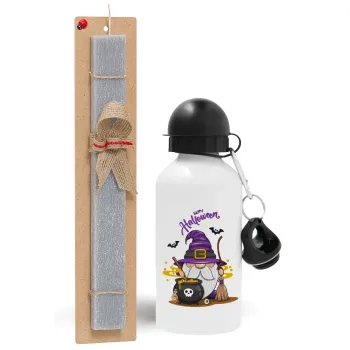 Happy Halloween (Χαλοουίν), Easter Set, metallic aluminum water bottle (500ml) & aromatic flat Easter candle (30cm) (GRAY)