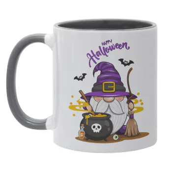 Happy Halloween (Χαλοουίν), Κούπα χρωματιστή γκρι, κεραμική, 330ml