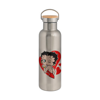 Betty Boop, Stainless steel Silver with wooden lid (bamboo), double wall, 750ml