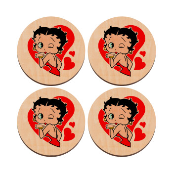 Betty Boop, ΣΕΤ x4 Σουβέρ ξύλινα στρογγυλά plywood (9cm)
