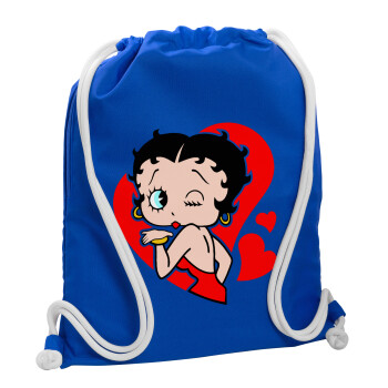 Betty Boop, Τσάντα πλάτης πουγκί GYMBAG Μπλε, με τσέπη (40x48cm) & χονδρά κορδόνια