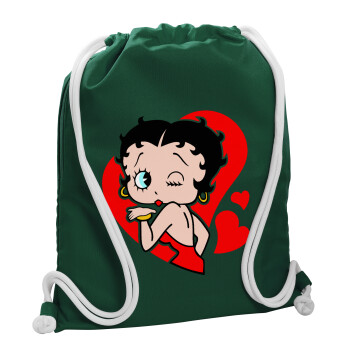 Betty Boop, Backpack pouch GYMBAG BOTTLE GREEN, with pocket (40x48cm) & thick white cords
