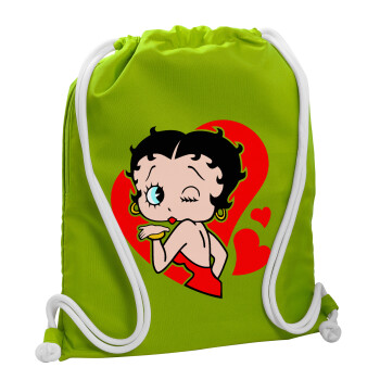 Betty Boop, Backpack bag GYMBAG LIME GREEN, with pocket (40x48cm) & thick cords