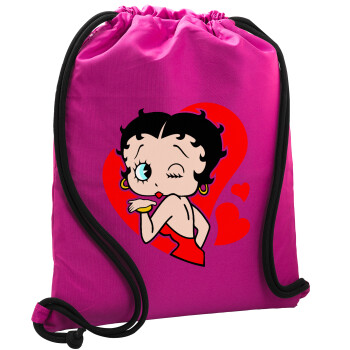 Betty Boop, Τσάντα πλάτης πουγκί GYMBAG Φούξια, με τσέπη (40x48cm) & χονδρά κορδόνια