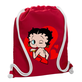 Betty Boop, Τσάντα πλάτης πουγκί GYMBAG Κόκκινη, με τσέπη (40x48cm) & χονδρά κορδόνια