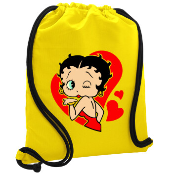 Betty Boop, Τσάντα πλάτης πουγκί GYMBAG Κίτρινη, με τσέπη (40x48cm) & χονδρά κορδόνια